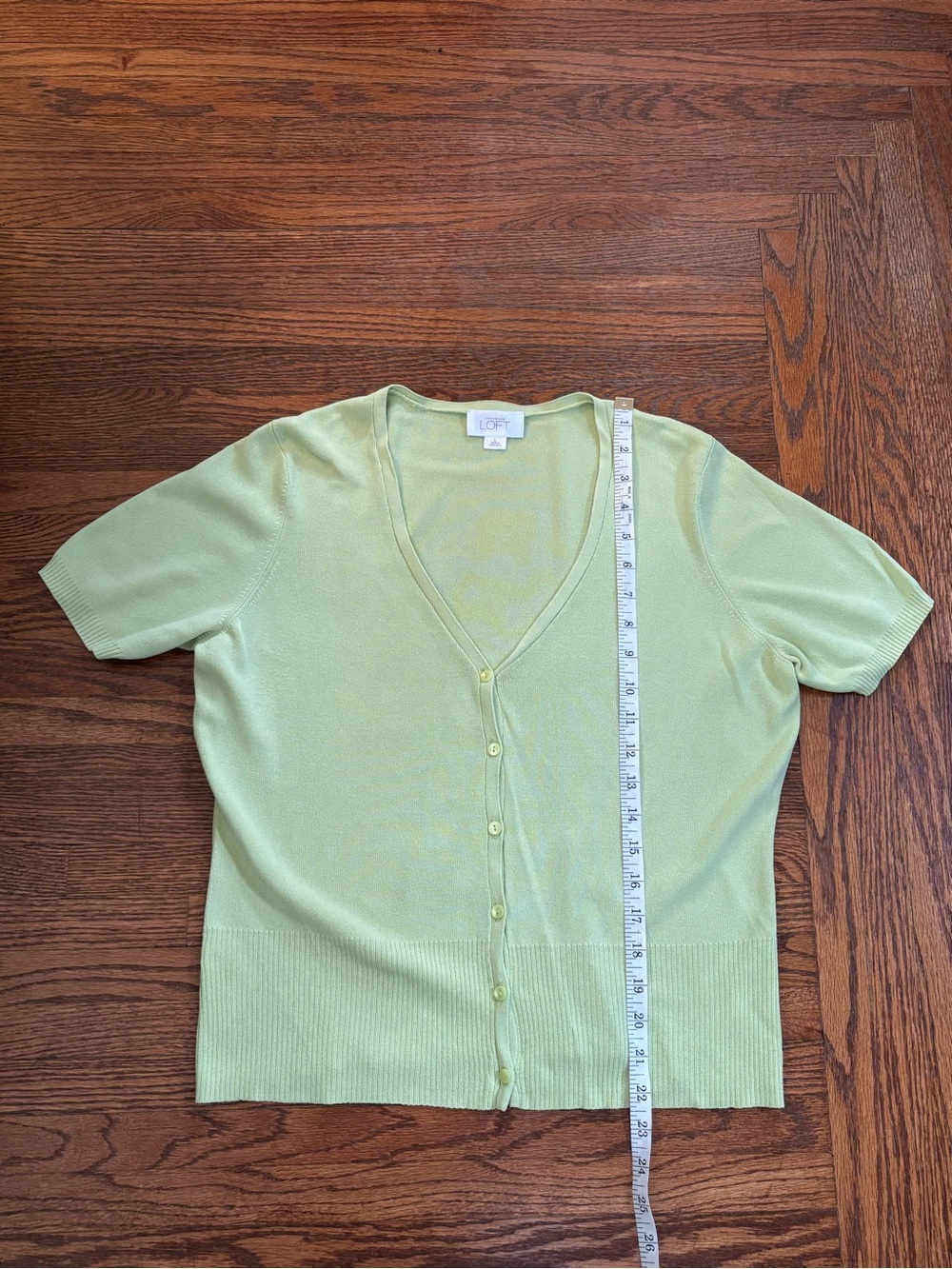 LOFT Pale Green Short-Sleeve V-Neck Button Cardigan